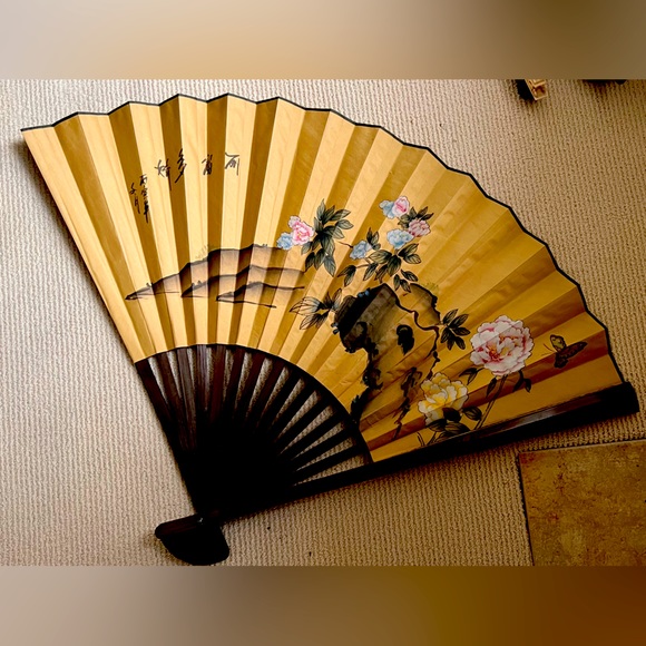Large Vintage Bamboo Golden Fan
